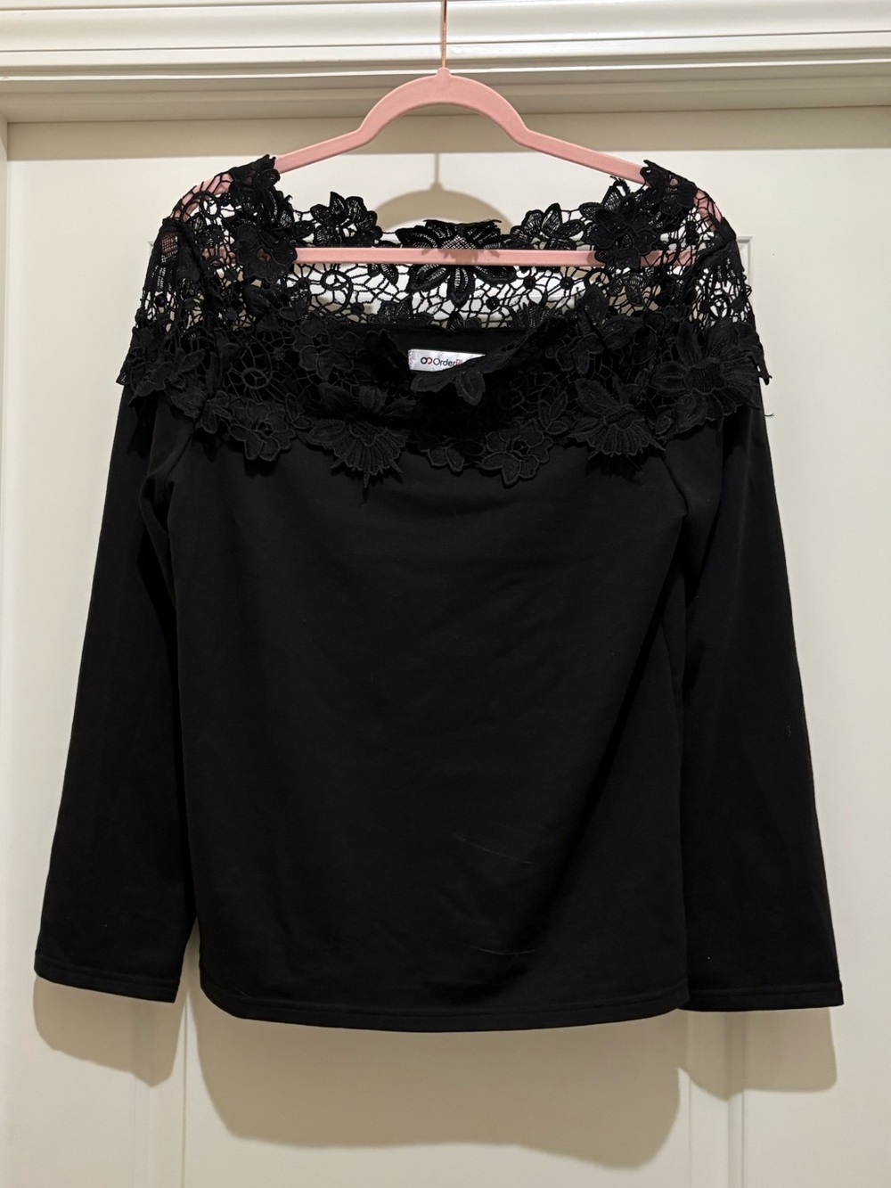 Order Plus Off-The-Shoulder Top W/ Crochet Lace Black